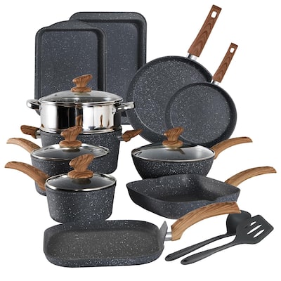 17-Piece Kitchen Granite Cookware Set, Non-stick Cooking Pots and Pans Set