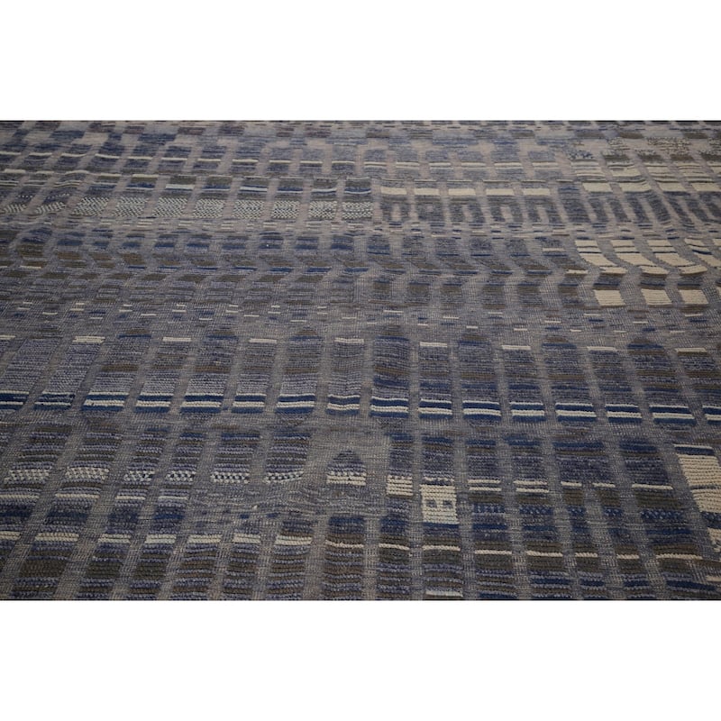 Blue Moroccan Palace Size Area Rug Handmade Wool Carpet - 14'9"x 18'0"