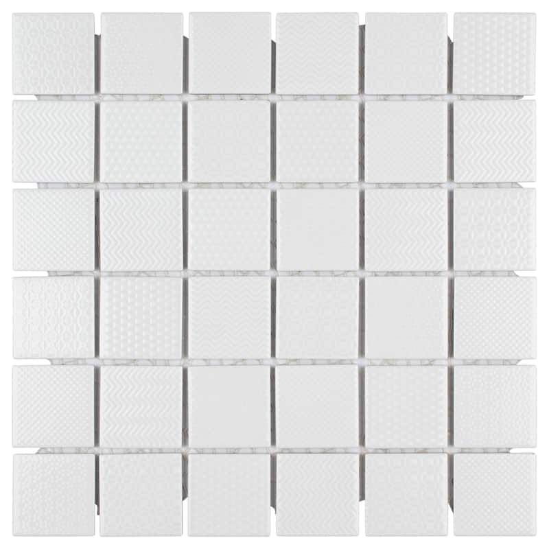 Merola Tile Celadon White 11-5/8" x 11-5/8" Porcelain Mosaic Floor and Wall Tile