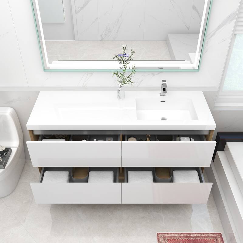 Selina 60" Wall Mounted Vanity with Single Sink on the Right - 60