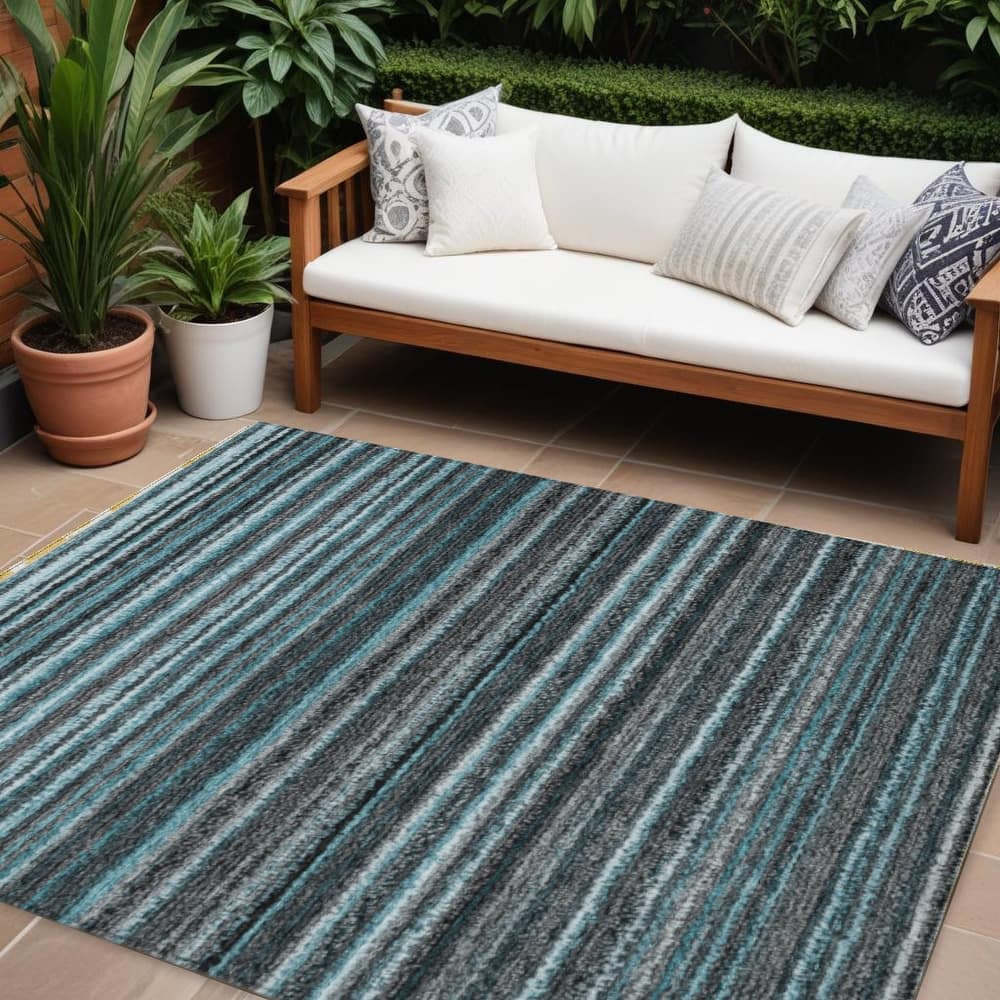 HomeRoots Striped Transitional Rectangle Outdoor Rug