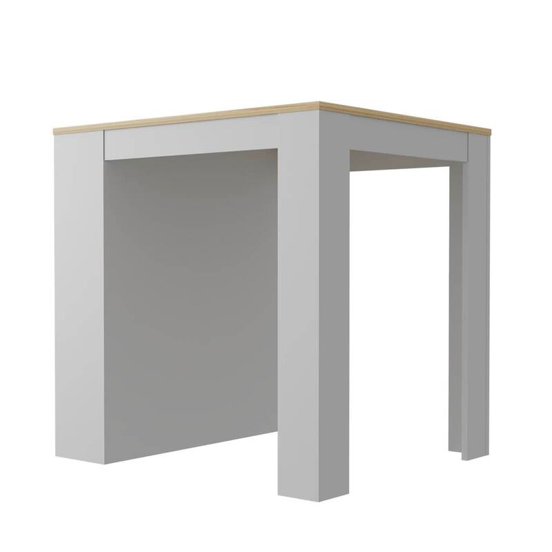 Tanna Kitchen Counter Dining Table ,Two Legs, Three Side Shelves -White / Light Oak - Multicolor