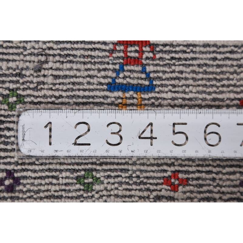 Gray Ivory Gabbeh Indian Area Rug Hand-Knotted Wool Carpet - 7'11" x 11'5"