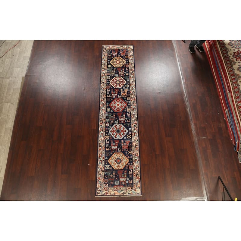 Tribal Geometric Oriental Kazak Runner Rug Wool Hand-knotted Carpet - 2'8" x 11'9"