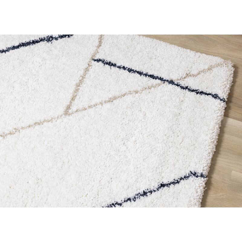 Shiloh Collection - White Blue Taupe Simple Super Soft Thick Area Rug