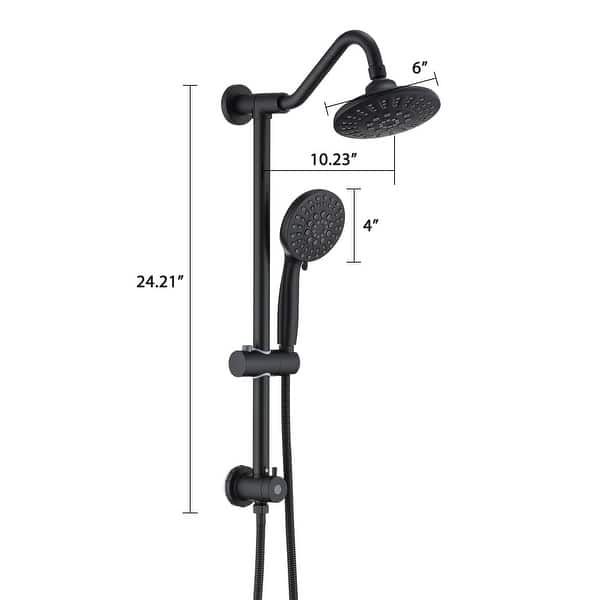dimension image slide 2 of 3, Wall Mounted Shower Faucet With Handheld Shower 6 Inch Rain Shower Head Combo Set Shower System With Slide Bar, NO VALVE