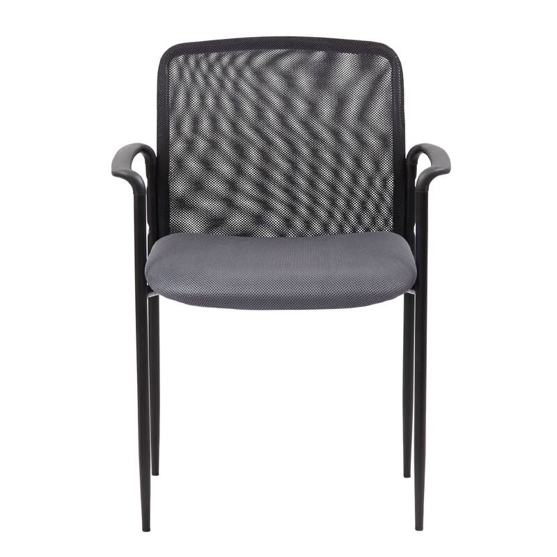 Vayu Stackable Guest Armchair, Gray Mesh, Steel Frame Fixed Arms