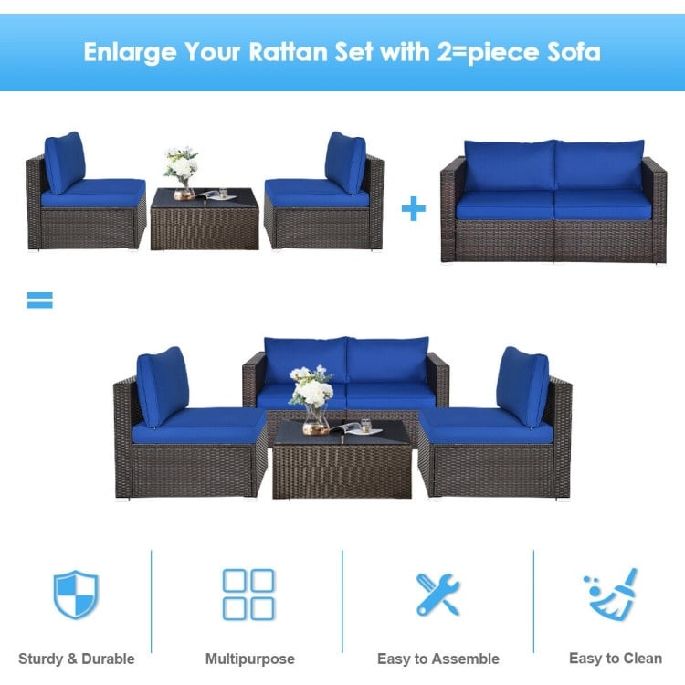 2PCS Patio Rattan Sectional Conversation Sofa Set - 29.5" x 29.5" x 25.5" (L x W x H)
