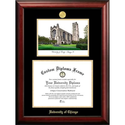 University of Chicago Gold Embossed 12w x 9h Diploma Frame with Campus Images Lithograph