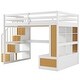 preview thumbnail 24 of 24, Full Size Solid Pine Wood Frame Loft Bed with Built-in Desk, Storage Staircase, Shelves, and Dual Drawers