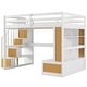 preview thumbnail 24 of 24, Full Size Solid Wood Loft Bed with Desk and Shelves, Two Built-in Drawers, Storage Staircase