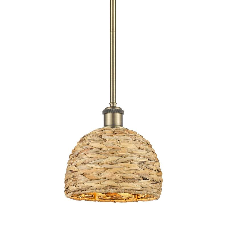 Innovations Lighting 516-1S-9-8 Woven Rattan Pendant Woven Rattan 8" - Antique Brass / Natural