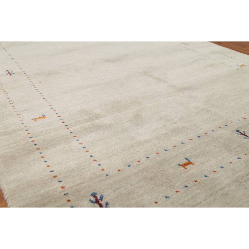 Beige Tribal Gabbeh Oriental Rug Hand-Knotted Wool Carpet - 5'4"x 7'10"