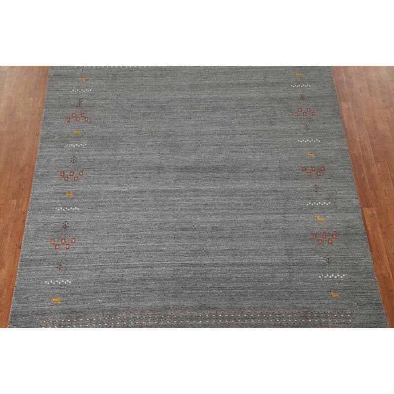 Silver Gray Gabbeh Living Room Area Rug Hand-Knotted Wool Carpet - 8'0"x 9'11"