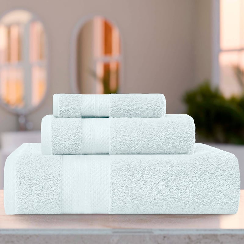 Superior Turkish Cotton 3 Piece Solid Plush Heavyweight Towel Set - Dusty Aqua