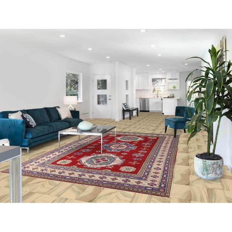 Red Kazak Area Rug Handmade Bedroom Wool Carpet - 6'7" x 10'4"
