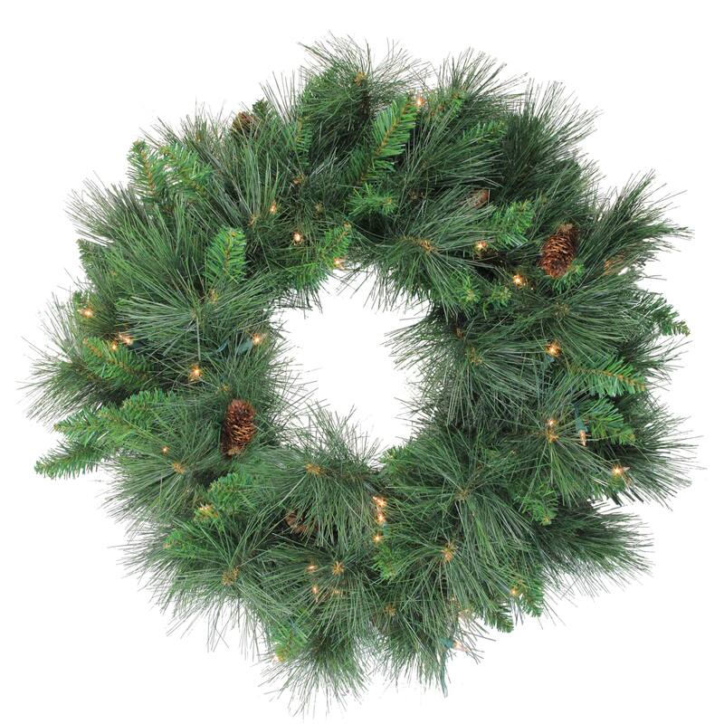 White Valley Pine Artificial Christmas Wreath 24-Inch, Clear Lights