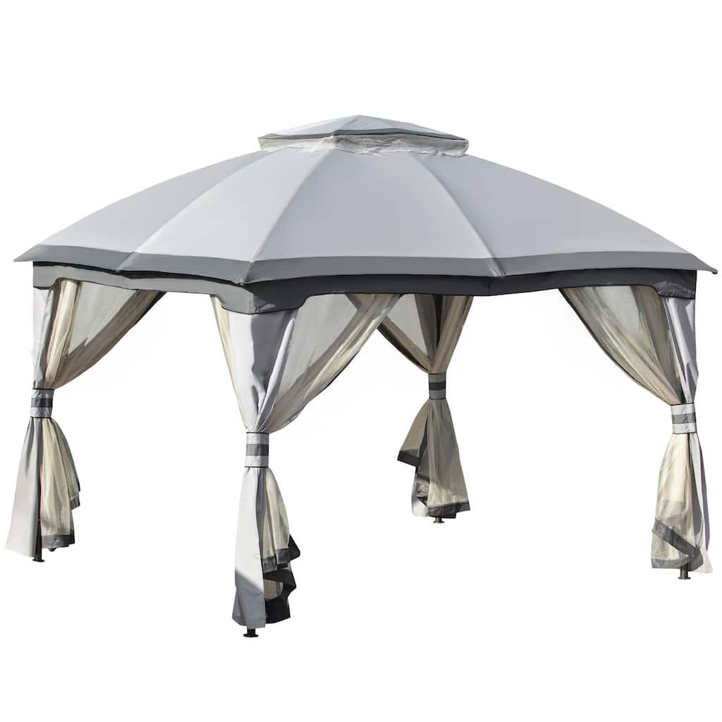 10x12 Outdoor Gazebo with Double Vented Roof, Zippered Mesh Sidewalls, and Solid Steel Frame