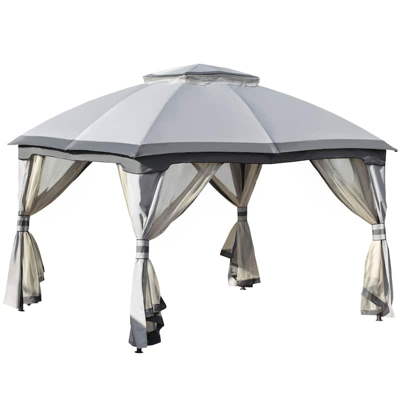 10x12 Outdoor Gazebo with Double Vented Roof, Zippered Mesh Sidewalls, and Solid Steel Frame - Grey