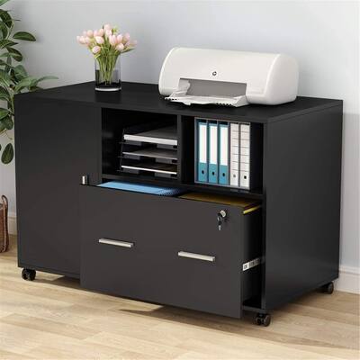 Mobile File Cabinet with Drawer & Lock & Storage Shelves