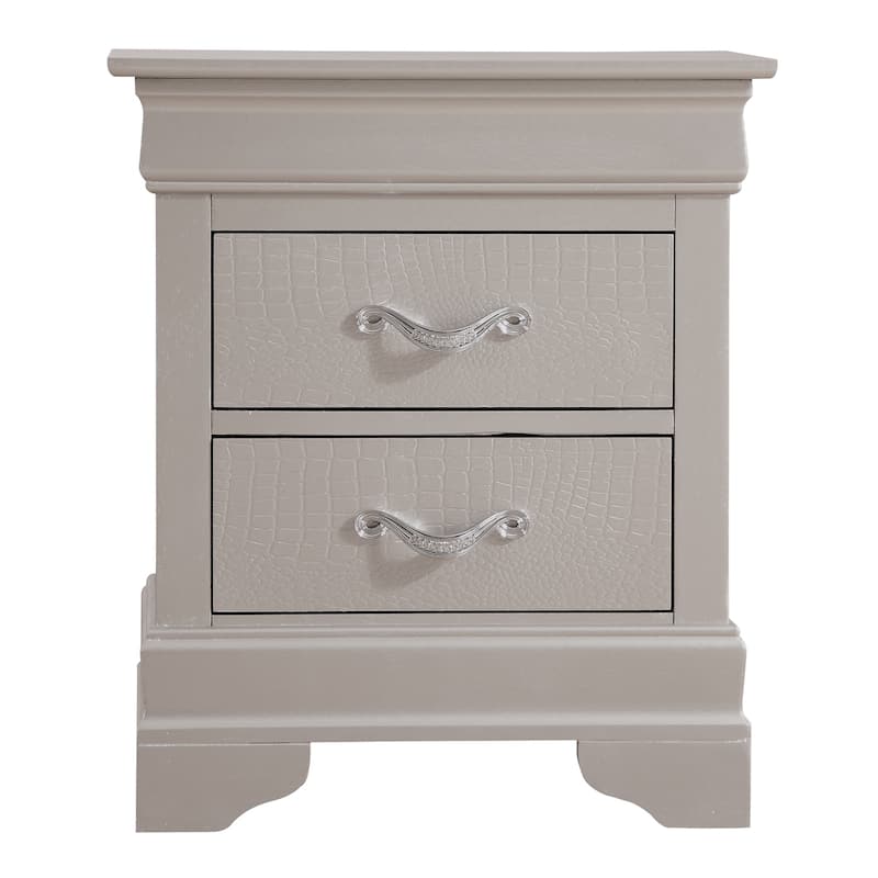 Silver Champagne Nightstand 24x21x16 with Two Spacious Drawers, Compact Bedside Table for Storage and Elegant Modern Finish