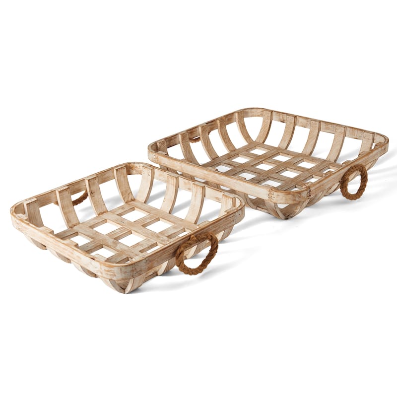 Elements Set of 2 Woven Wood Wall Baskets, 16 Inch, 20 Inch
