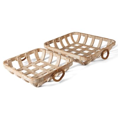 Elements Set of 2 Woven Wood Wall Baskets, 16 Inch, 20 Inch