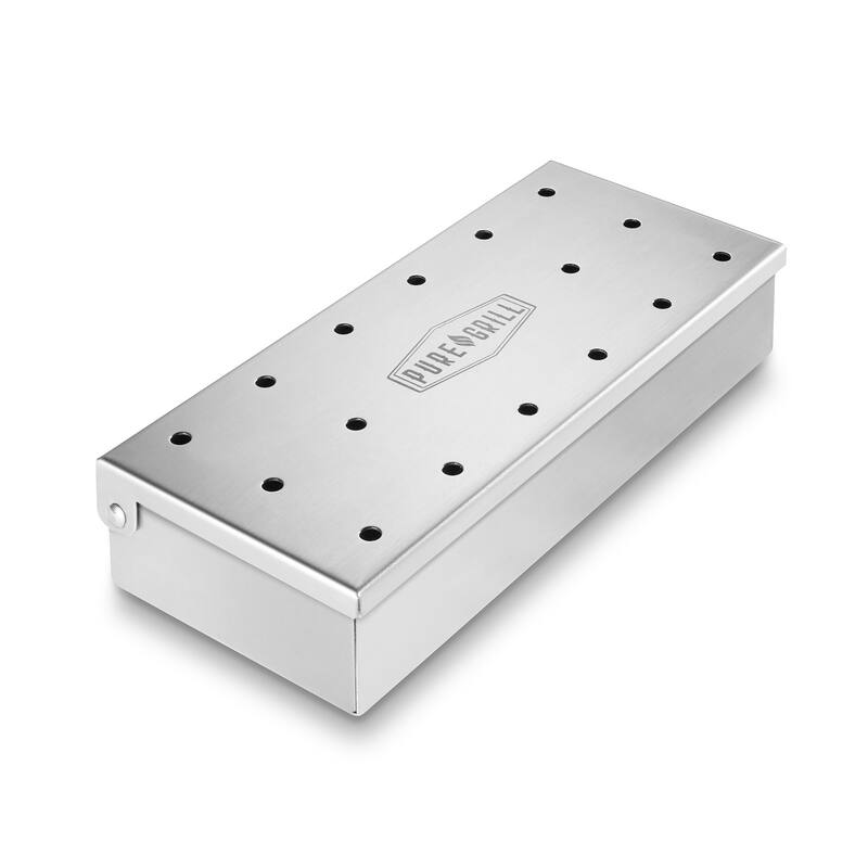 Stainless Steel BBQ Smoker Box with Hinged Lid for Wood Chips