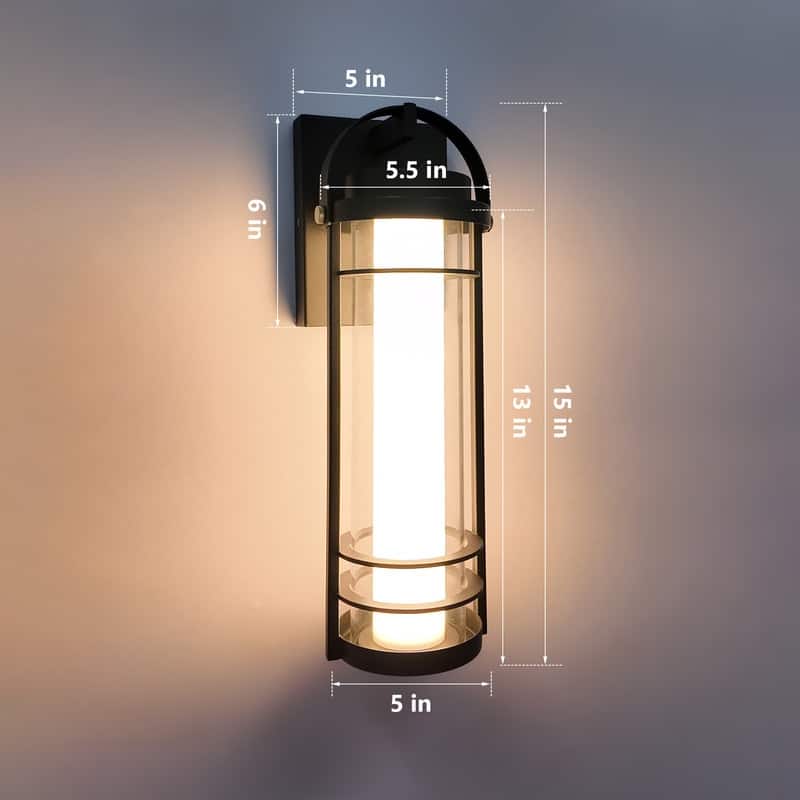 Modern LED Outdoor Wall Lanterns -15" Black Sconces With 5 Adjustable Color Temperatures, Waterproof (2-Pack)