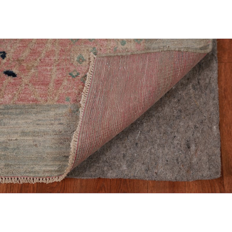 Vegetable Dye Pink Art Deco Turkish Rug Hand-Knotted Wool Carpet - 4'10" x 7'3"