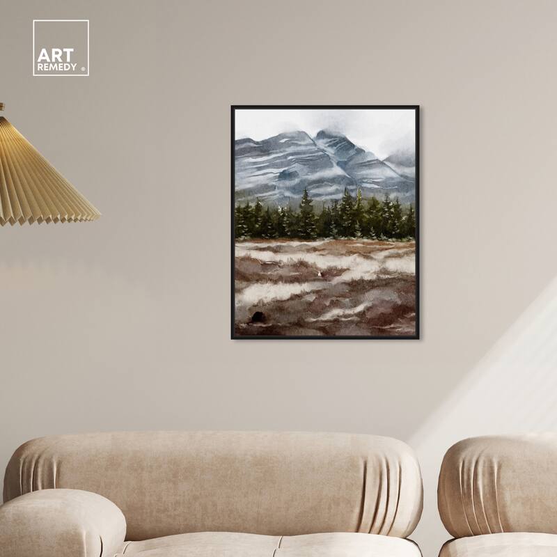 Art Remedy February Rocks Landscape Framed Landscape 1 Piece Canvas Wall Art Watercolor Style