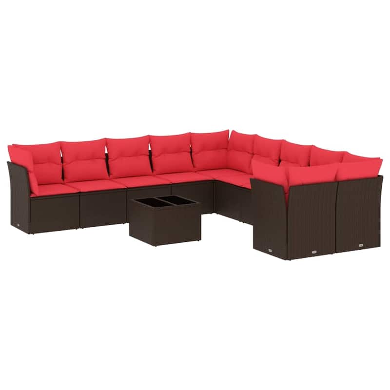 vidaXL 10/11 Piece Patio Sofa Set with Cushions Brown/Gray Poly Rattan - 21.7 x 24.4 x 27.2