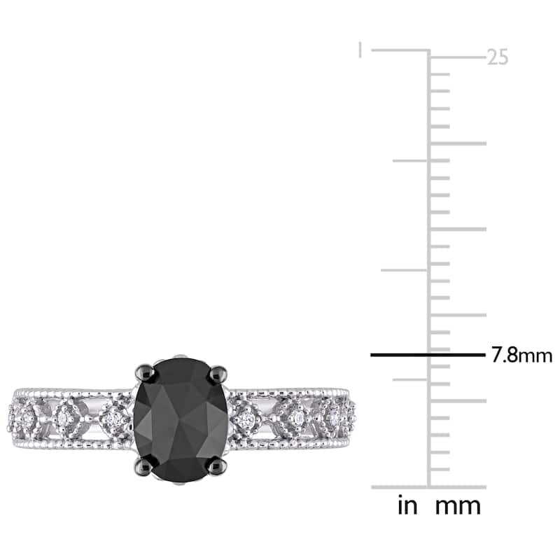 Miadora Sterling Silver with Black Rhodium 1ct TDW Black and White Diamond Vintage Engagement Ring