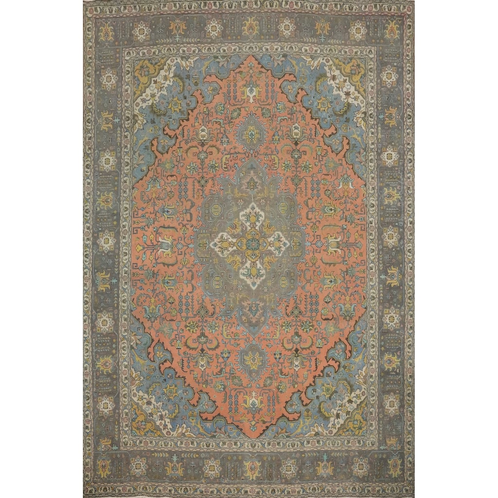 Hand Knotted Oriental 100% Wool Carpet Traditional Floral Coral Tabriz Area Rug - 12' 8'' X 9' 7''