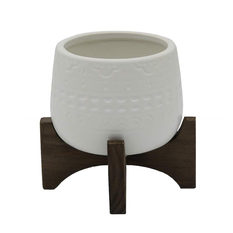 Mid-Century 3.5" Mayan Ceramic on Stand,Matte White - White