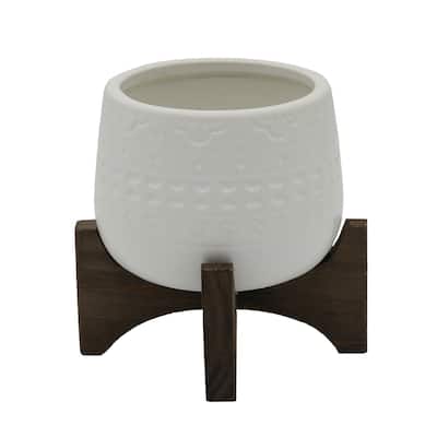 Mid-Century 3.5" Mayan Ceramic on Stand,Matte White