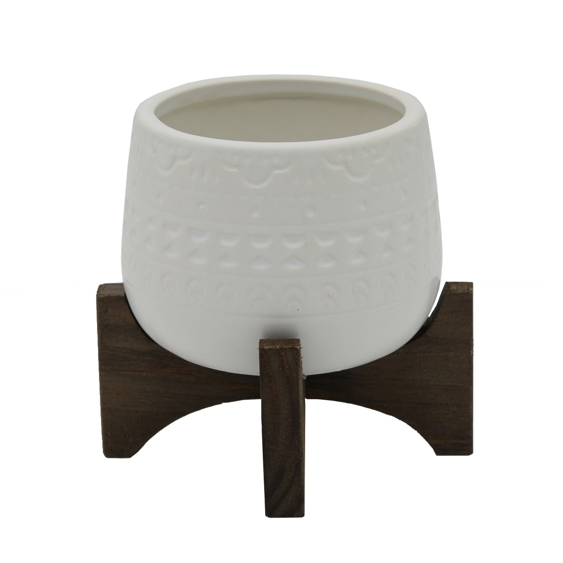 Mid-Century 3.5" Mayan Ceramic on Stand,Matte White