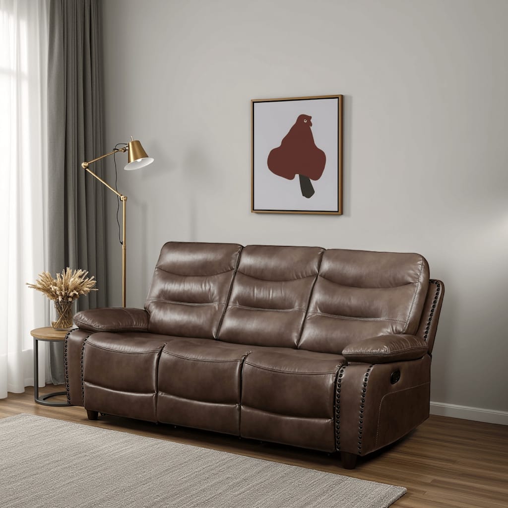 Motion Sofa with Leatherette Upholstery and Tufted Seat, Brown