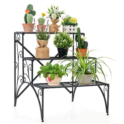 3 Tier Metal Plant Stand Black Corner Plant Stand w Widened Grid Shelf