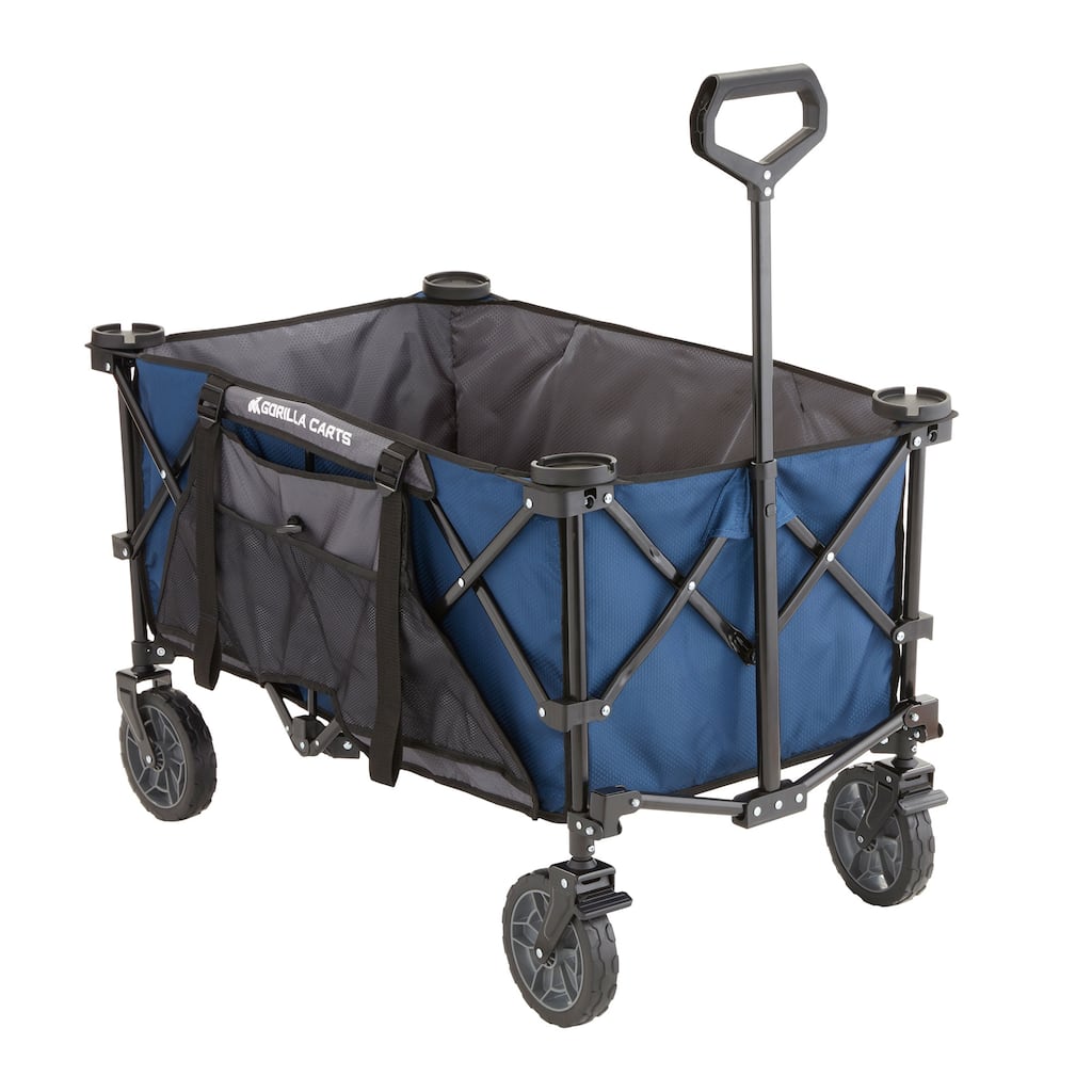 Gorilla Carts 7 Cubic Feet Foldable Utility Beach Wagon with Oversized Bed, Blue - (W x H x D): 25.2 x 2.4 x 38.7 inches