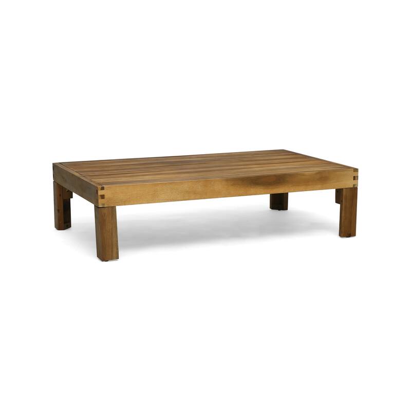3 Piece Outdoor L-Shape Sofa Set, All-Weather Acacia Wood Conversation Furniture Set with Ottoman and Coffee Table