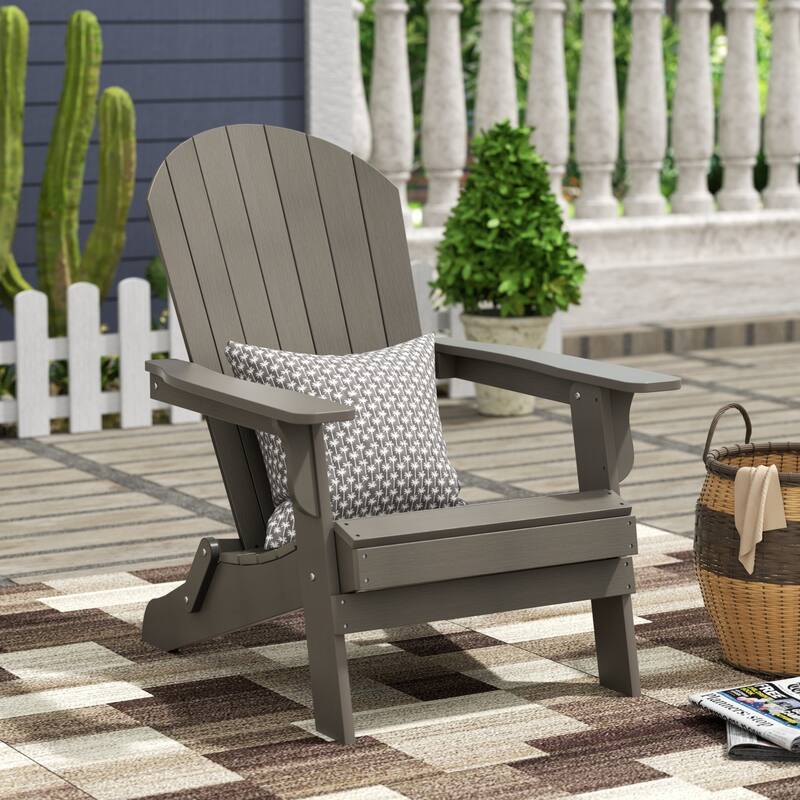 Vineyard HIPS Outdoor Folding Eco-Friendly All Weather Seashell Adirondack Chair - Charcoal Gray
