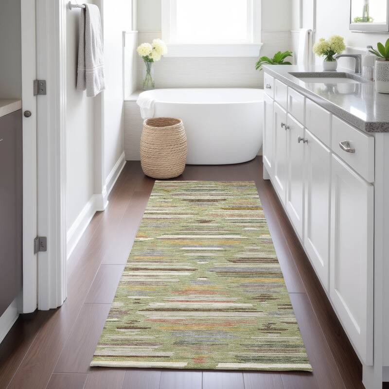 Machine Washable Indoor/ Outdoor Modern Trellis Chantille Rug