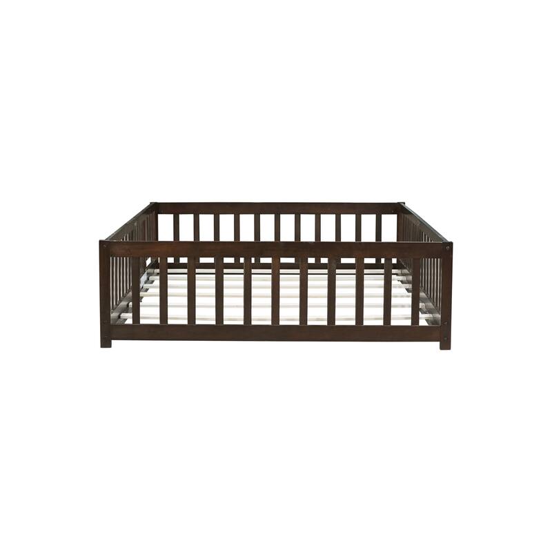 Floor Bed with Fence,Door and Safety Guardrails,Perfect for Kids' Play,Sleep and Development