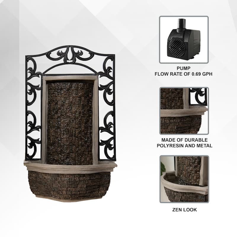 XBrand 30.31" H Stone/Black Polyresin and Metal Indoor Outdoor Wall Mounted Waterfall Fountain with Pump