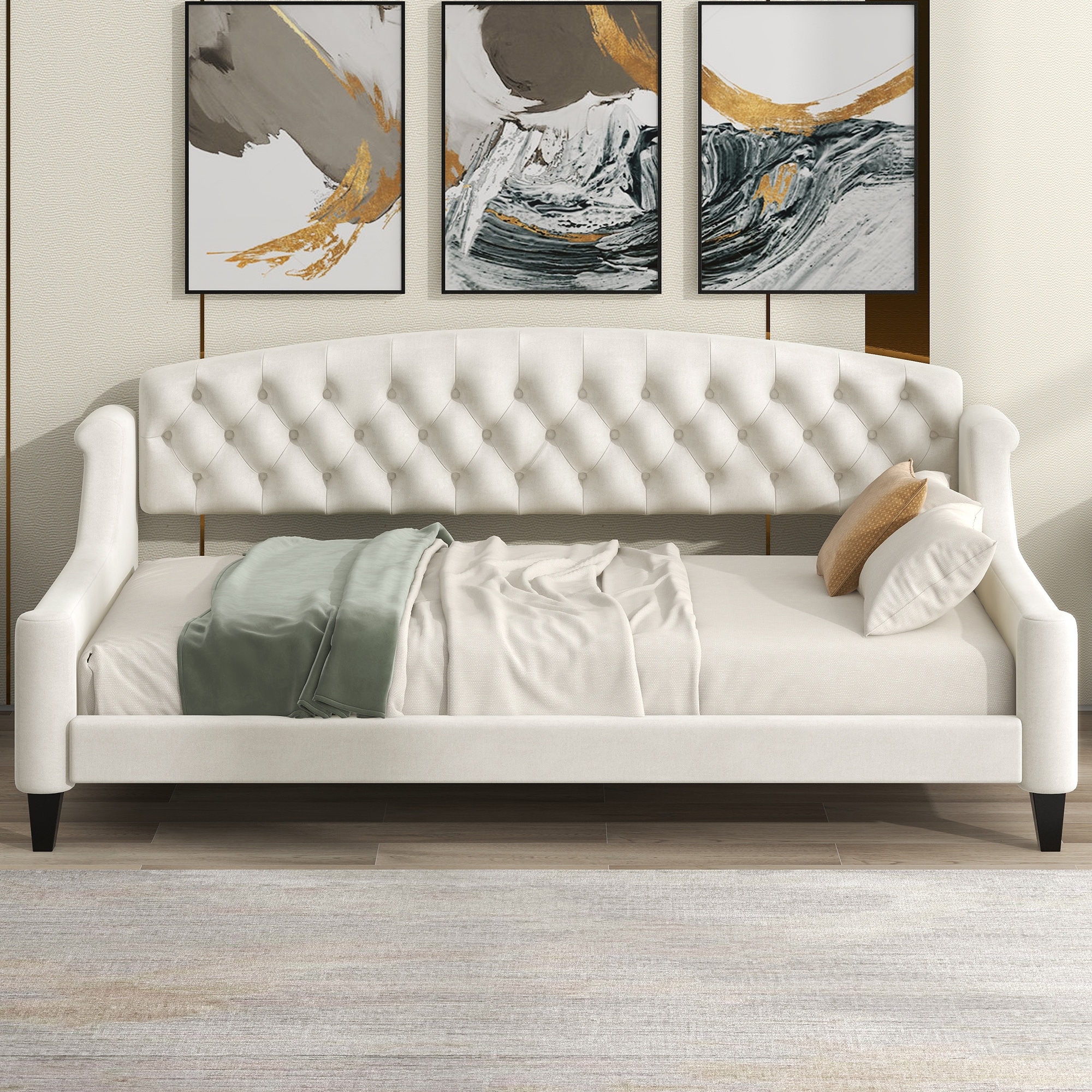 Luxury Daybed Platform Bed Frame with Wood Frame & Wingback