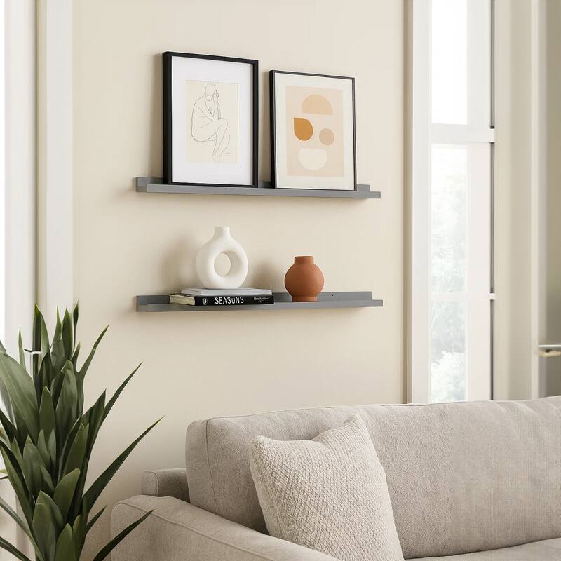 Yuli Modern Wall Shelf Set of 2, Raised Ledge Design, Gray MDF 39 Inch