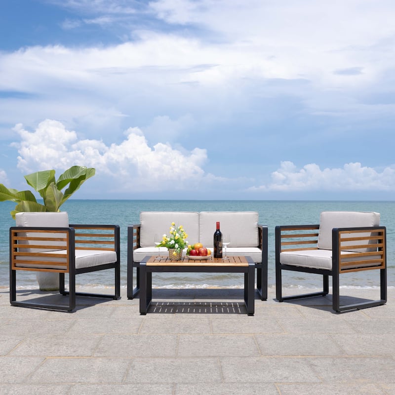 SAFAVIEH Outdoor Vesta Solid Wood 4-Piece Conversation Set - 48"W x 26"D x 26"H