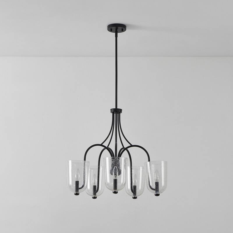 KAWOTI 5-Light Chandelier with Seeded Glass Shade - W25.5" x H21.13" (max65.75")