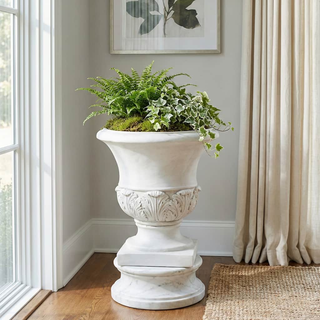 Christopher Knight Home - Classical 18.31"H Outdoor Pedestal Urn Planter with Acanthus Leaf Design